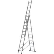 Лестница трехсекционная алюминиевая усиленная, 3x12 ступеней, H=343/594/841 см, вес 17.83 кг