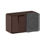 AtlasDesign PROFI IP54 О/У БЛОК: РОЗ. з/к со шт. 16А, ВЫКЛ.2-клав.10А, КОРИЧНЕВЫЙ