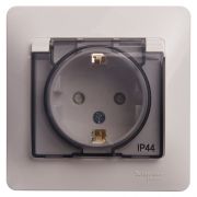GLOSSA Розетка с заземлением со шторками с крышкой белая в сборе IP44