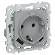 FLITE Розетка 1-местная с заземлением с защитными шторками 16А с USB A+C 20Вт безвинтовое крепление РСЮшс11-1-ФлС серый IEK