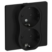 FLITE Розетка 2-местная с заземлением с защитными шторками безвинтовое крепление 16А в сборе РСш12-1-К-ФлЧ черный IEK