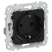 FLITE Розетка 1-местная с заземлением с защитными шторками 16А с USB A+A 3,1А безвинтовое крепление РСЮша11-1-ФлЧ черный IEK