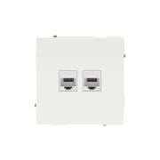Компьютерная розетка RJ-45 без шторки, кат.5е двойная, KANT, белая магнолия