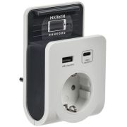 Адаптер Т-03/01 1 место 2P+PE 16А 2хUSB A+C 20Вт с подставкой бело-черный IEK