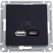 РОЗЕТКА USB ATLASDESIGN A+С, 5В/2,4А, 2х5В/1,2 А, механизм, КАРБОН