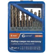 Набор сверл по металлу с кобальтом 5% в металлической коробке, 1-10 мм (через 0.5 мм), 19 шт, Cutop Profi