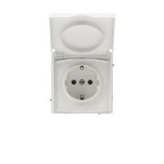 Розетка силовая, 2P+E, с з/ш, с крышкой, IP44, KANT, белый песок