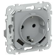 FLITE Розетка 1-местная с заземлением с защитными шторками 16А с USB A+A 3,1А безвинтовое крепление РСЮша11-1-ФлС серый IEK