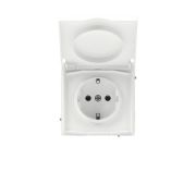 Розетка силовая, 2P+E, с з/ш, с крышкой, IP44, KANT, белая магнолия