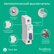Выключатель автоматический однополюсный (АВ) С 10А 1P 6kA 230В City9 Set