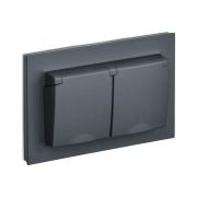 BRITE Розетка 2-местная с заземлением с защитными шторками и крышкой 16А в сборе IP44 РСбш12-3-44-БрГ графит