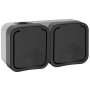 Розетка 2-местная горизонтальная TORS 16А IP55 графит