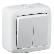 Выключатель двухклавишный наружный белый 10А IP44 10А