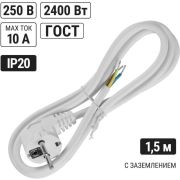 Шнур сетевой с вилкой ПВС 3x075мм 15м с/з белый TDM